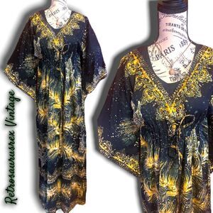 Vintage 1960’s / 1970’s Bohemian Goddess Angel Sleeve Dashiki Caftan Maxi Dress